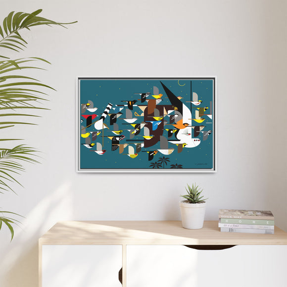 Charley Harper Mystery Of The Missing Migrants Framed Giclee On Canvas Wall  Art