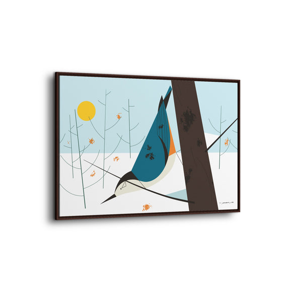 White-Breasted Nuthatch Charley Harper Giclee on Matte Stretched Canvas