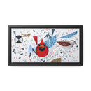 Charley Harper Birdfeeders Framed Giclee Stretched on Canvas Print Wall Art-Minimal Realism Style Wildlife With Cardinals & Blue Jays-1