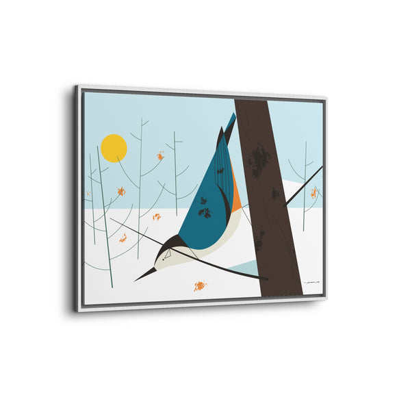 White-Breasted Nuthatch Charley Harper Giclee on Matte Stretched Canvas