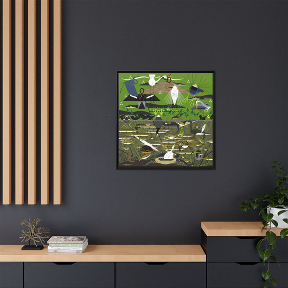 Charley Harper Florida Everglades Wall Art – Mid-Century Modern Geometric Bird Canvas with Minimal Wildlife Accents