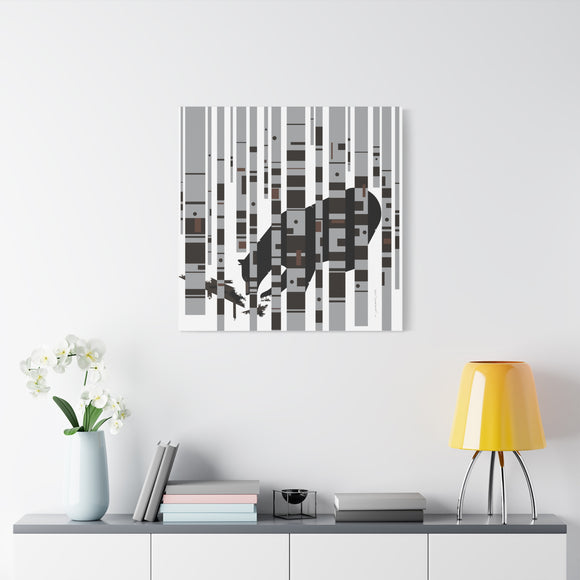 Bear in the Birches Charley Harper Giclee on Stretched Canvas