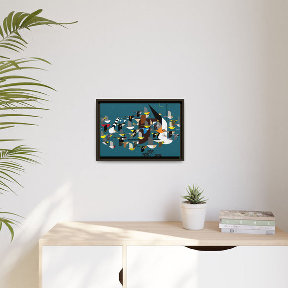 Charley Harper Mystery Of The Missing Migrants Framed Giclee On Canvas Wall  Art