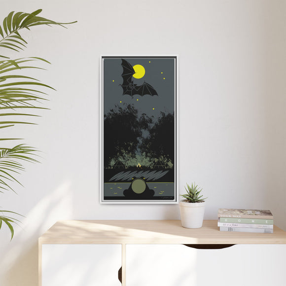 Charley Harper Bat, Bullfrog, and Bonfire Moonlight Framed Giclee on Stretched Canvas Wall Art Mid-Century Style